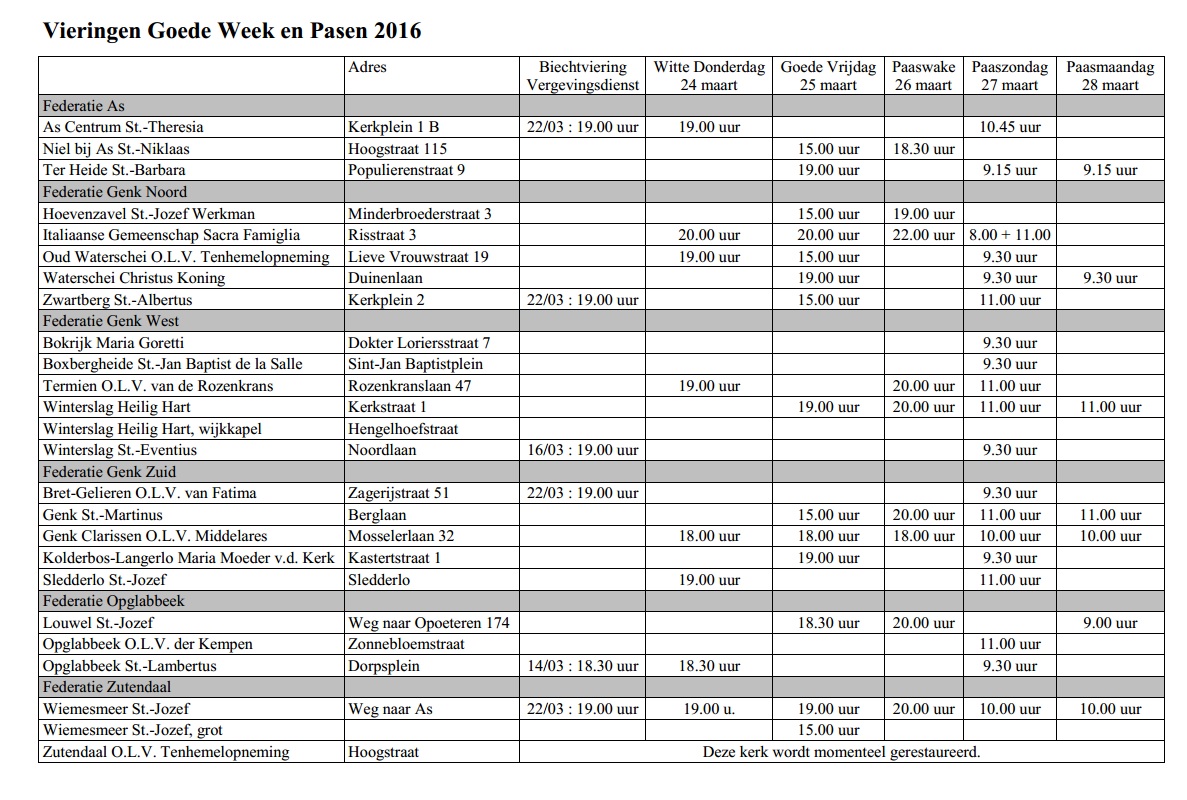 2016 goede weekvieringen